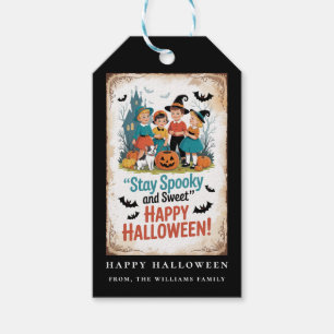 Håll dig spöklik och söt Vintage Halloween barn Presentetikett