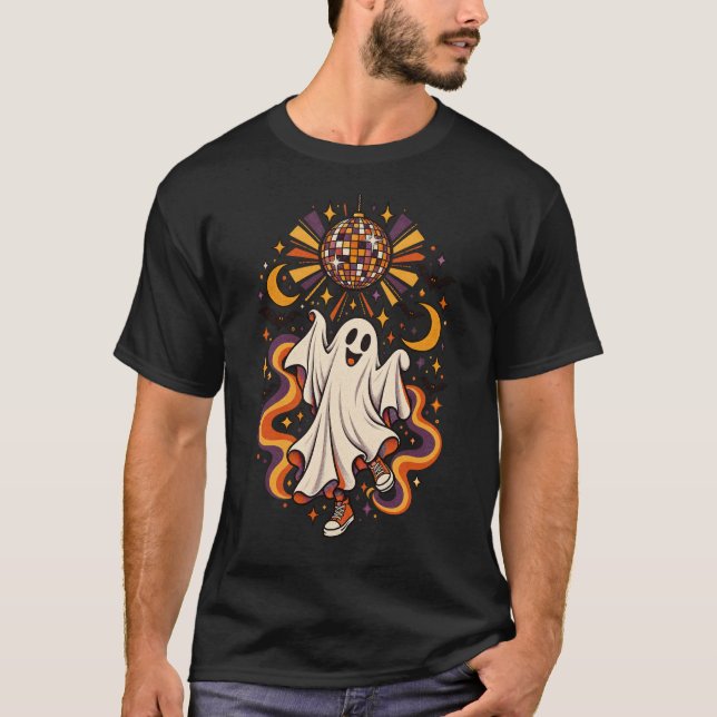 Håll dig spökrig Retro Disco Spöke Halloween T Shirt (Framsida)