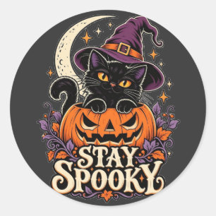 Håll dig Spooky Svart Katt Halloween Runt Klistermärke