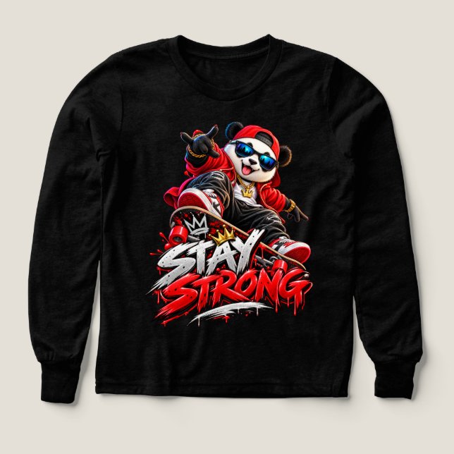 Håll dig Stark Cool Panda Skateboardsgrafisk Tröja (Design framsida)