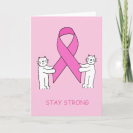 Håll dig stark Rosa Ribbon och Tecknad Vita katter Kort