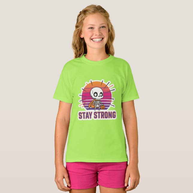 Håll dig stark söt skelett lime barn t-shirt (Hel framsida)