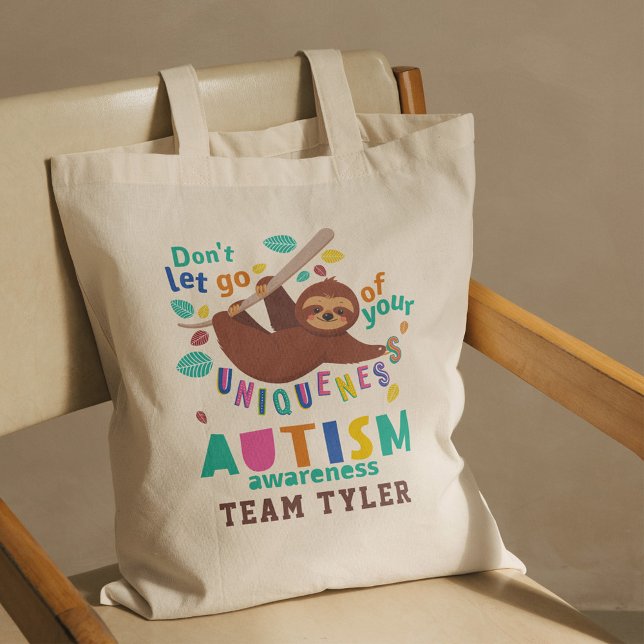 Håll dig till din unika medvetandehöjdpunkt tygkasse (Autism Awareness Sloth Art Custom Tote Bag)