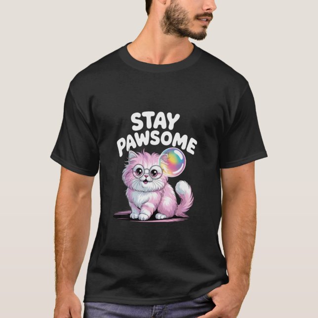 Håll dig underbar Fluffiga katt med glasögon och b T Shirt (Framsida)