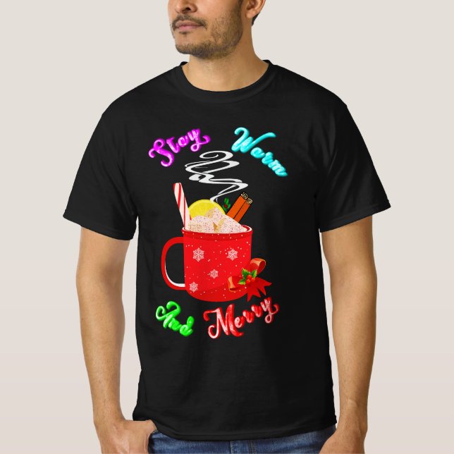 Håll dig varm och smaka på kanel Snöflingor jul T Shirt (Framsida)