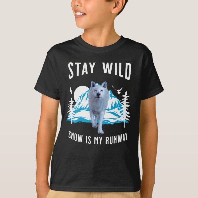 Håll dig vild Snö är min catwalk Vargkonst T Shirt (Framsida)