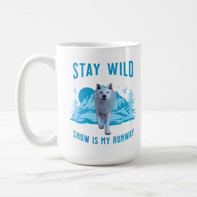Håll dig vild Vit Varg Snö Catwalk Kaffemugg (Vänster)