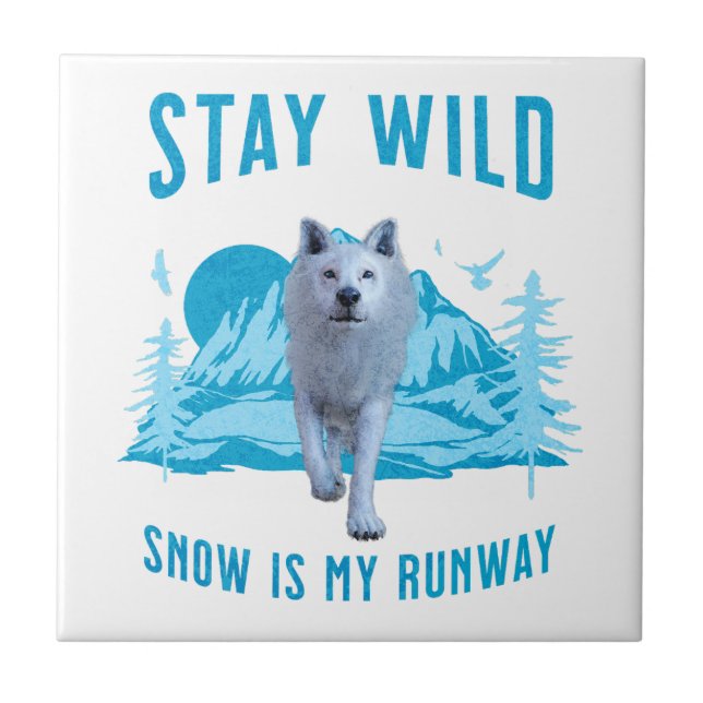 Håll dig vild Vit Varg Snö Catwalk Kakelplatta (Framsidan)