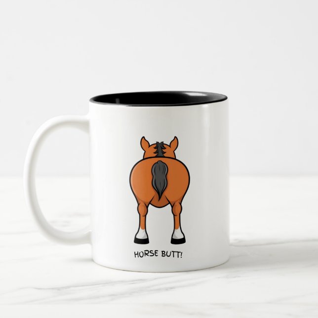 Håll dina hästar tills kaffe! 🐴 ☕ 😂 Två-Tonad mugg (Vänster)