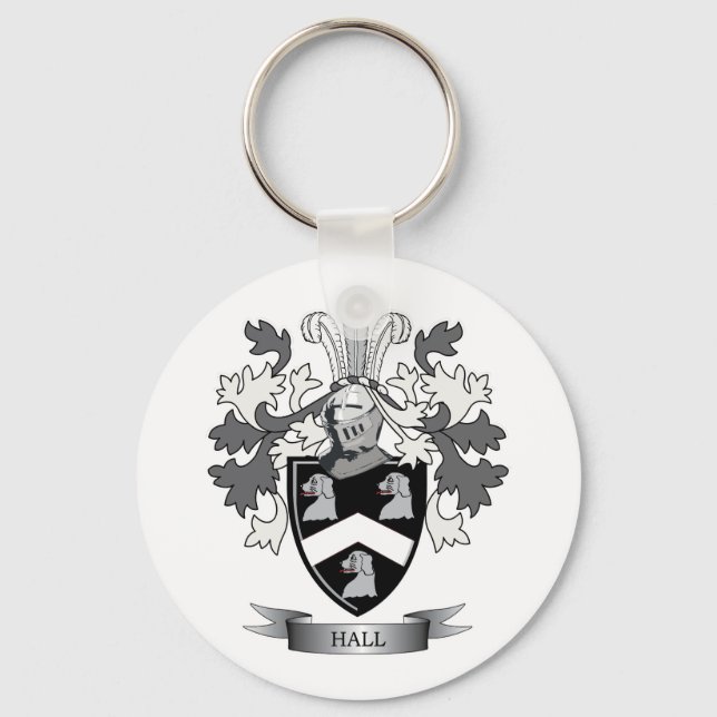 Hall Family Crest Jackar om Arm Nyckelring (Framsida)