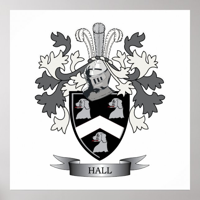 Hall Family Crest Jackar om Arm Poster (Framsidan)