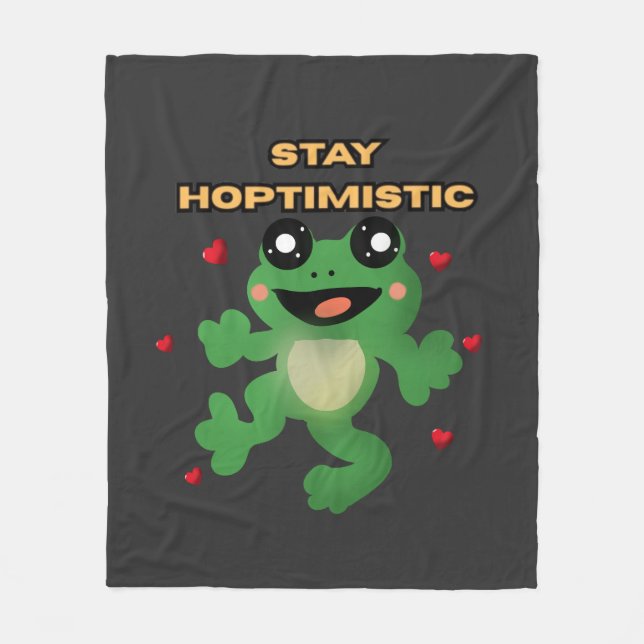 Håll Hoptimistisk Söt Groda Puns Rolig Groda Älska Fleecefilt (Framsidan)