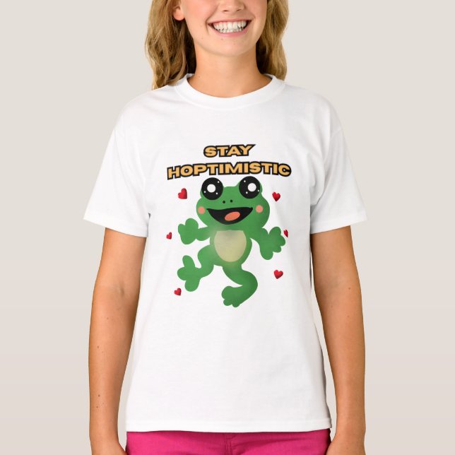 Håll Hoptimistisk Söt Groda Puns Rolig Groda Älska T Shirt (Framsida)