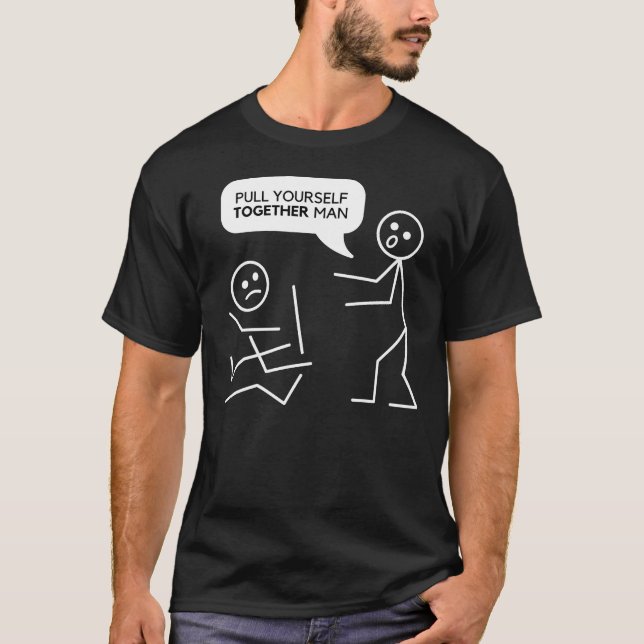 Håll ihop mannen Funny stick figurer T Shirt (Framsida)