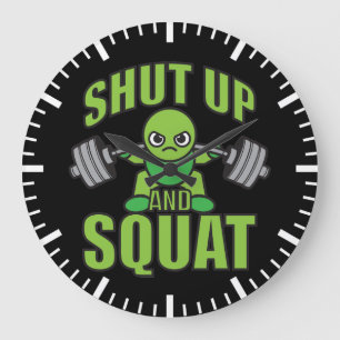 Håll käft och Squat Kawaii Anime Powerlifter Teckn Stor Klocka