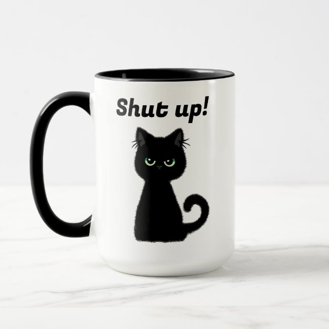 Håll käften! Insult Black Cat Office-kaffe Mugg (Vänster)