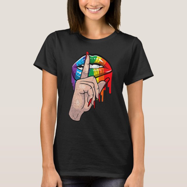 Håll käften om regnbåge Läppar Hand Gay pride Lgbt T Shirt (Framsida)
