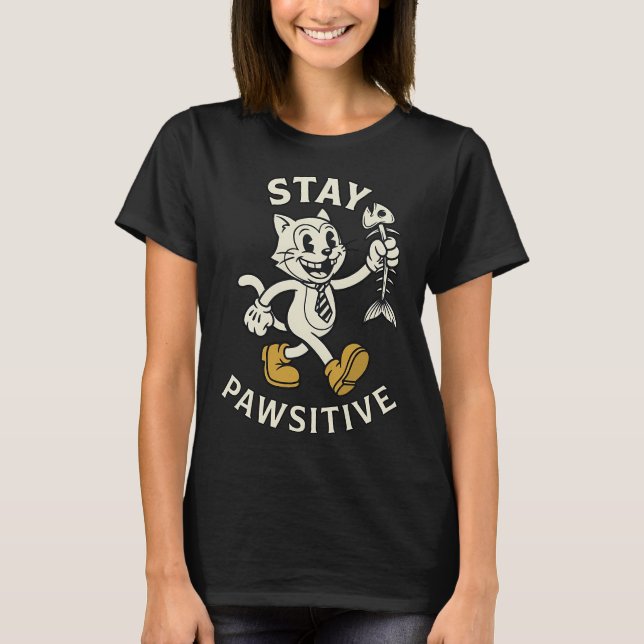 Håll klorna positiva Retro kattserie Fisk Vintry A T Shirt (Framsida)