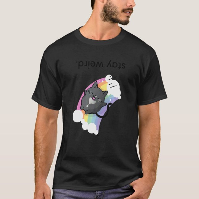 Håll Konstigen uppåt och nedåt i Tuxedo Cat och Ra T Shirt (Framsida)