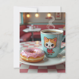 Håll kontakten med denna söta donut och kaffe vykort