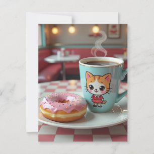 Håll kontakten med denna söta donut och kaffe vykort
