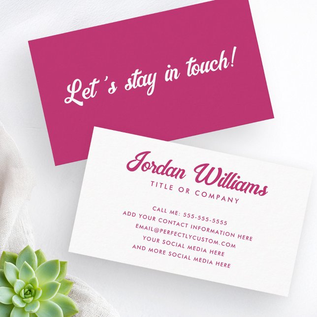 Håll kontakten med trendig fuchsia-reflektor visitkort (Lets stay in touch trendy fuchsia retro business card)