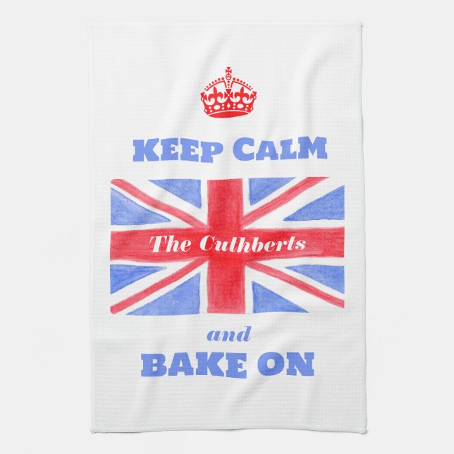 Håll lugn, baka på, Union Jack brittisk flagga Kökshandduk (Vertikal)