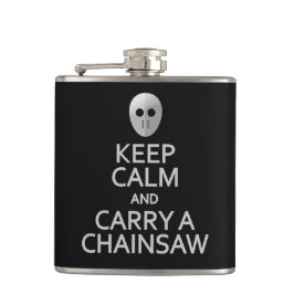 Håll lugn & bär en Chainsawanpassningsbarflaska Fickplunta