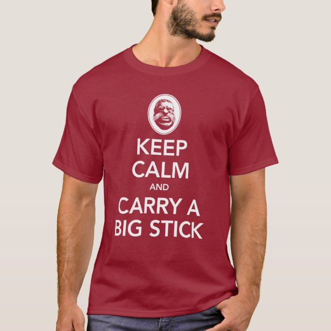 Håll lugn & bär en stor pinne - unisex- mörk tee shirt (Framsida)