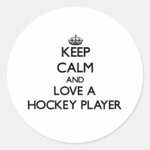 Håll lugn och älska en hockeyspelare runt klistermärke