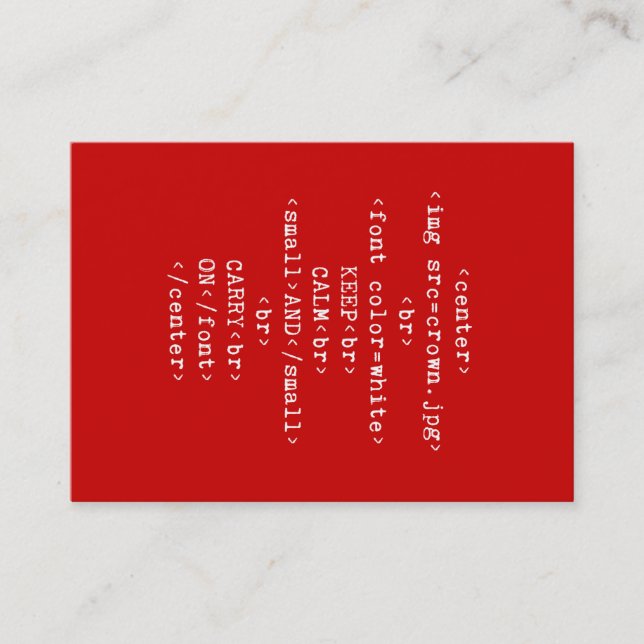 Håll lugn och bär på html (i någon färg) visitkort (Framsida)