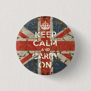 Håll lugn och bär på med UK-flagga Knapp
