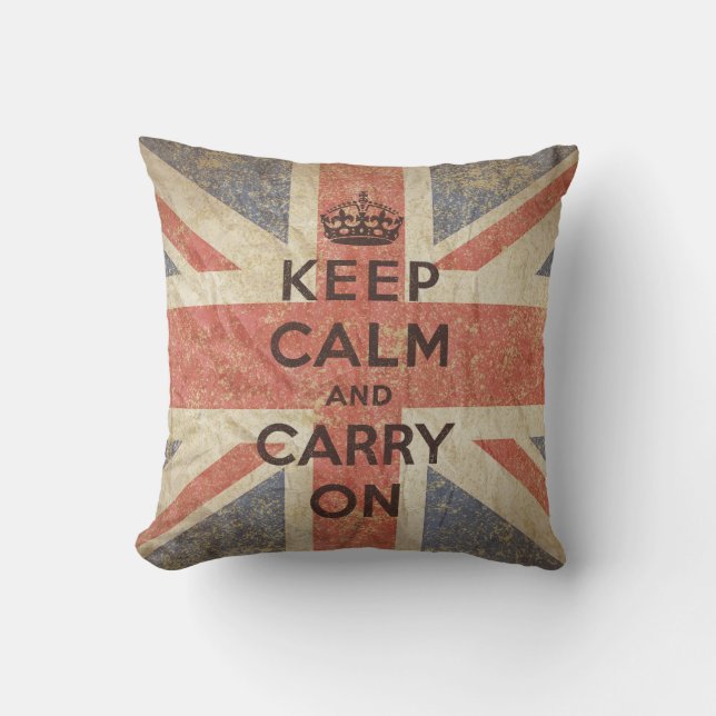 Håll lugn och bär på med UK-flagga Kudde (Framsida)