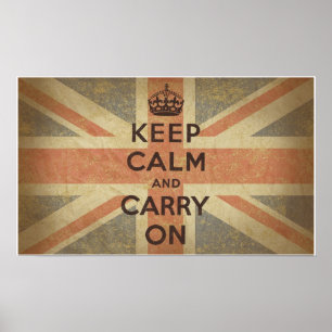 Håll lugn och bär på med UK-flagga Poster