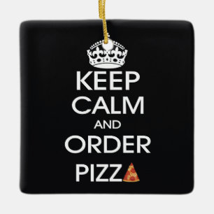 Håll lugn och beställ pizza julgransprydnad keramik