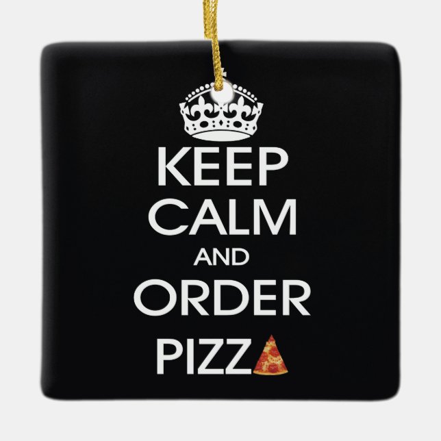 Håll lugn och beställ pizza julgransprydnad keramik (Framsida)