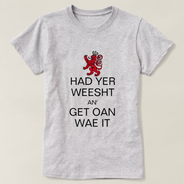 Håll lugn och få på med den skotskt lejont & t-shirt (Design framsida)