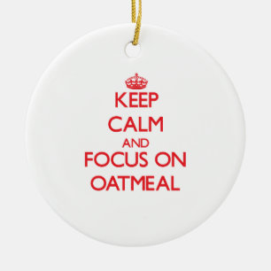 Håll lugn och fokusera på oatmealen julgransprydnad keramik