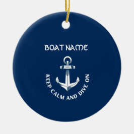 Håll lugn och fortsätt dyka, Ankar marinblå Julgransprydnad Keramik