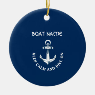 Håll lugn och fortsätt dyka, Ankar marinblå Julgransprydnad Keramik
