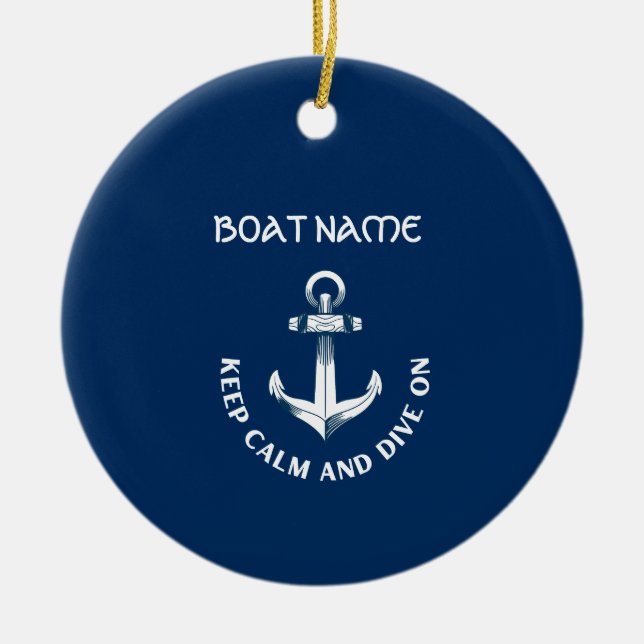 Håll lugn och fortsätt dyka, Ankar marinblå Julgransprydnad Keramik (Framsidan)