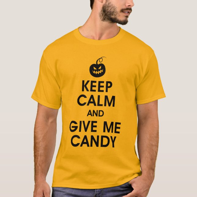 Håll lugn och ge mig godisen den roliga Halloween T Shirt (Framsida)