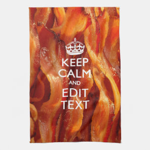 Håll lugn och ha din text på Sizzling av bacon Kökshandduk