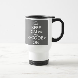Håll lugn och kodifiera på travel mug för resemugg