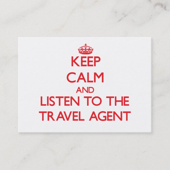 Håll lugn och lyssna till resebyråman visitkort (Framsida)