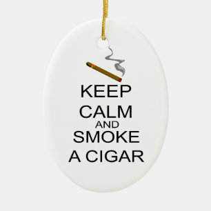 Håll lugn och röka en cigarr julgransprydnad keramik