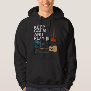 Håll lugn och spela akustiska bas elgitarrer hoodie