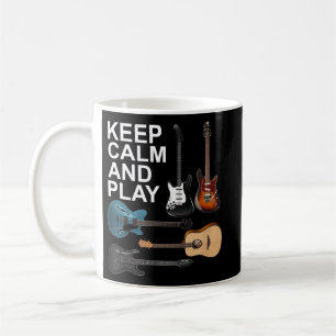 Håll lugn och spela akustiska bas elgitarrer kaffemugg