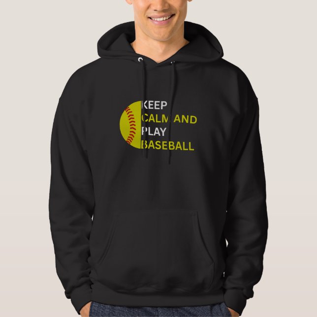 Håll lugn och spela baseboll hoodie (Framsida)