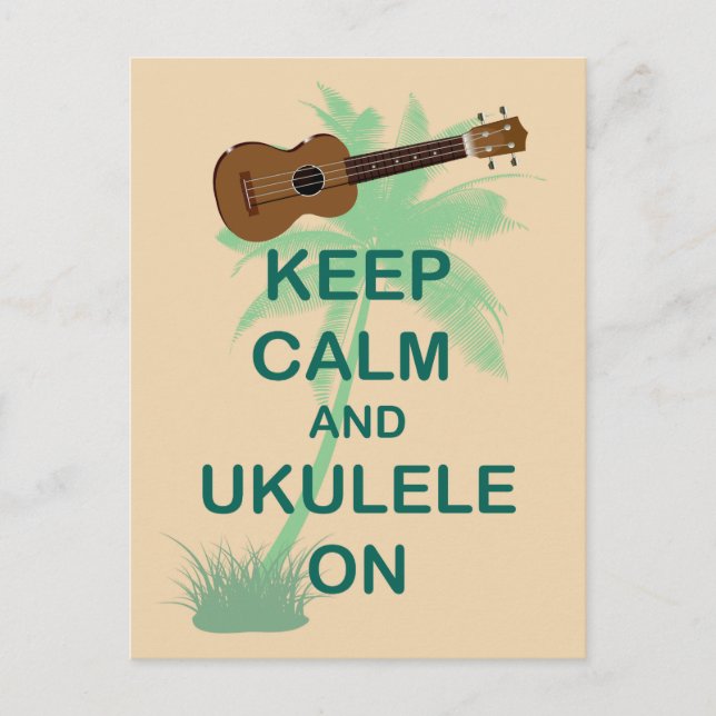 Håll lugn och ukulele på Unik rolig tryckta vara Vykort (Framsida)